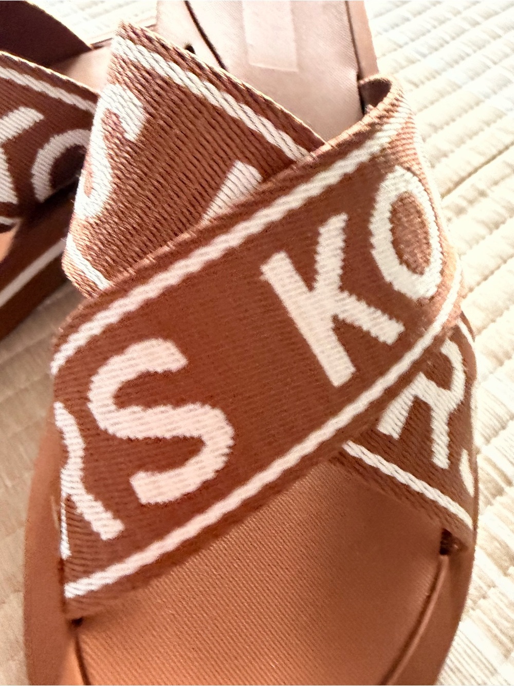 Michael Kors Logo Platform Slide Sandals Brown White - Picture 4 of 4